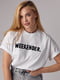 Трикотажна біла футболка з написом Weekender | 6851479 | фото 5