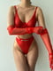Червоний сітчастий комплект еротичної білизни: бюстгальтер, труси-стрінги | 6850561 | фото 2
