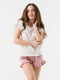Піжама рожево-біла з малюнком: футболка і шорти | 6853848