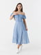 Блакитна сукня в абстрактний принт зі спущеними рукавами | 6854824