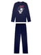 Темно-синя бавовняна піжама: лонгслів та штани | 6856040 | фото 2