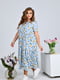 Штапельна блакитна сукня в квітковий принт з воланом | 6857488 | фото 2