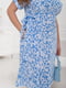 Сукня блакитна в принт з поясом | 6857558 | фото 4