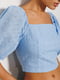 Блакитна укорочена штапельна блузка з відкритими плечима | 6852460 | фото 2