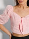 Укороченная розовая блузка из штапеля с бантиком на груди | 6852468 | фото 2
