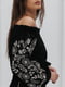 Льняна чорна лаття-вишиванка з відкритими плечима з вишитими гладдю квітами | 6852514 | фото 2