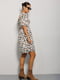 Льняное расклешенное платье в принт с рукавами-фонариками | 6853033 | фото 2