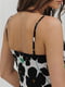 Длинное молочно-черное платье в цветочный принт с разрезом | 6853178 | фото 2