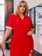 Червона вільна сукня із крепу з декорованим клапаном на грудях та принтованою накаткою внизу | 6846897 | фото 3