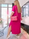 Рожева вільна сукня із софту з декорованим клапаном та принтованою накаткою на грудях | 6846899 | фото 3