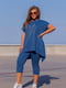 Синій костюм-двійка:асиметрична туніка з малюнком, бриджі | 6858476 | фото 4