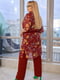 Бордовий костюм-трійка: майка, сорочка в квітковий принт, штани | 6858510 | фото 2