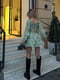 Зелена сукня міні в квітковий принт з імітацією корсета та драпіровкою під грудьми | 6858550 | фото 6