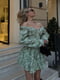 Зелена сукня міні в квітковий принт з імітацією корсета та драпіровкою під грудьми | 6858550 | фото 9