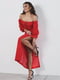 Довга червона сукня в горошок з імітацією корсета на шнурівці та високим розрізом збоку | 6858560 | фото 3