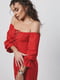 Довга червона сукня в горошок з імітацією корсета на шнурівці та високим розрізом збоку | 6858560 | фото 5