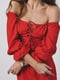 Довга червона сукня в горошок з імітацією корсета на шнурівці та високим розрізом збоку | 6858560 | фото 7
