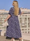 Синя сукня із софту у квітковий принт з об”ємними рукавами та v-образним вирізом | 6858563 | фото 2