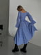 Блакитна сукня міді в квітковий принт зі шнурівкою та розкльошеними рукавами | 6858588 | фото 3