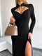 Чорна сукня міді зі звабливим вирізом декольте та високим розрізом | 6858589 | фото 6