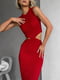 Силуетна червона сукня міді з фігурним вирізом на талії | 6858644 | фото 7