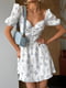 Біла сукня міні з мусліну в квітковий принт з імітацією чашки на підкладці | 6858658 | фото 3