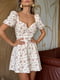 Бежева муслінова сукня міні в квітковий принт з імітацією чашки на підкладці | 6858660 | фото 5