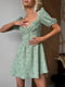 Зелена муслінова сукня міні в квітковий принт з імітацією чашки на підкладці | 6858666 | фото 2