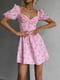 Рожева сукня міні з мусліну в квітковий принт з імітацією чашки на підкладці | 6858668 | фото 3