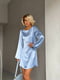 Блакитна сатинова сукня міні з відкритою спиною та елегантною зав`язкою | 6858670 | фото 3