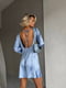 Блакитна сатинова сукня міні з відкритою спиною та елегантною зав`язкою | 6858670 | фото 6