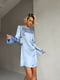 Блакитна сатинова сукня міні з відкритою спиною та елегантною зав`язкою | 6858670 | фото 7