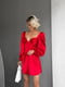 Червона сатинова сукня міні  з об”ємними широкими рукавами та імітацією чашок | 6858671 | фото 5