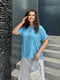 Блакитна блуза з льону з коміром-стійкою | 6858691 | фото 5