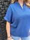 Синя блуза з льону з коміром-стійкою | 6858692 | фото 4