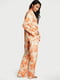 Атласная оранжевая пижама: рубашка и брюки | 6860167 | фото 2