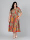 Сукня А-силуету оливкового кольору з принтом та поясом | 6861799 | фото 2