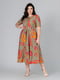 Сукня А-силуету оливкового кольору з принтом та поясом | 6861799 | фото 3