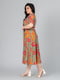 Сукня А-силуету оливкового кольору з принтом та поясом | 6861799 | фото 4