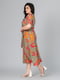 Платье А-силуэта оливкового цвета с принтом и поясом | 6861799 | фото 5