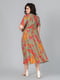 Сукня А-силуету оливкового кольору з принтом та поясом | 6861799 | фото 6