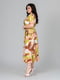 Сукня А-силуету гірчичного кольору з принтом та поясом | 6861801 | фото 3