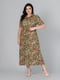 Легкое платье А-силуэта оливкового цвета с принтом | 6861811 | фото 2