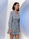 Свободное платье-мини с резинкой на талии цвета деним | 6862897 | фото 3