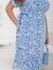Сукня блакитна в принт з вшитим текстильним поясом | 6864679 | фото 3