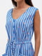 Бавовняна блакитна сукня-сарафан в смужку з кишенями | 6865575 | фото 3