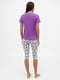 Бавовняна пурпурово-сіра піжама з принтом: футболка та бриджі | 6865588 | фото 2