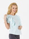 Блакитна блузка прямого силуету з декоративними воланами для вагітних і годуючих мам | 6865608 | фото 3