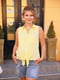 Бавовняна жовта блузка прямого крою без рукавів  із зав”язками для вагітних і годуючих мам | 6865654