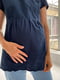Синя  перфорована блузка А-силуету з короткими рукавами  для вагітних та годуючих мам з секретом годування | 6865665 | фото 6